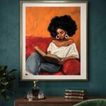 Golden Hour Reading Black Woman Art Print Oil Painting Style Afrocentric Wall Art African American Bedroom Decor