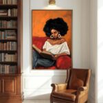 Golden Hour Reading Black Woman Art Print Oil Painting Style Afrocentric Wall Art African American Bedroom Decor