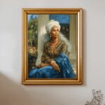 She Kept the House Black Woman Art Print Afrocentric Kitchen Wall Art Oil Painting Style African American Decor