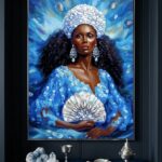 Yemoja Art Print Orisha Wall Art Spiritual Black Art Afrocentric Altar Decor Oil Painting Style