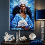 Yemoja Art Print Orisha Wall Art Spiritual Black Art Afrocentric Altar Decor Oil Painting Style