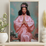 Meditate Pray Black Woman Spiritual Art Print Prayer Wall Art African American Oil Painting Style Altar Decor