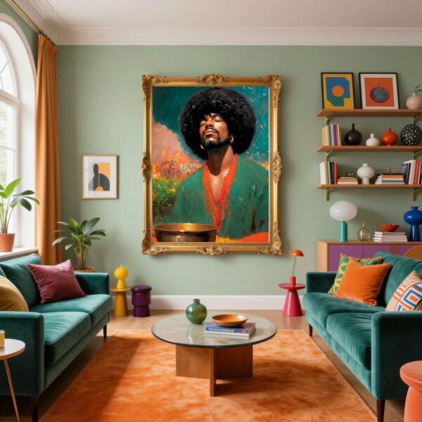Black Man Meditating Art Print, Sound Bowl Spiritual Portrait, Afrocentric Wall Art, Oil Painting Style, Black American Decor