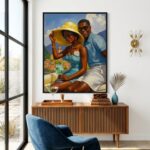 Lake Como Black Woman Travel Art Print Afrocentric Wall Art Oil Painting Style African American Fine Art
