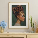 Black Woman Profile Portrait Art Print Impasto Oil Painting Style Afrocentric Wall Art Contemporary Living Room Decor