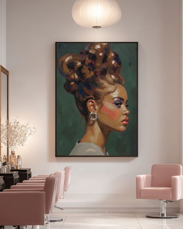 Black Woman Profile Portrait Art Print, Impasto Oil Painting Style, Afrocentric Wall Art, Contemporary Living Room Decor