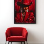 Black Cowgirl in Red Art Print Western Portrait African American Wall Art Maximalist Oil Painting Style Decor