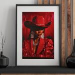 Black Cowgirl in Red Art Print Western Portrait African American Wall Art Maximalist Oil Painting Style Decor