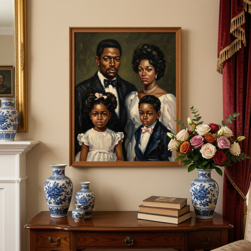 Black Family Portrait Art Print,  Wall Art, Oil Painting Style, Black American Decor