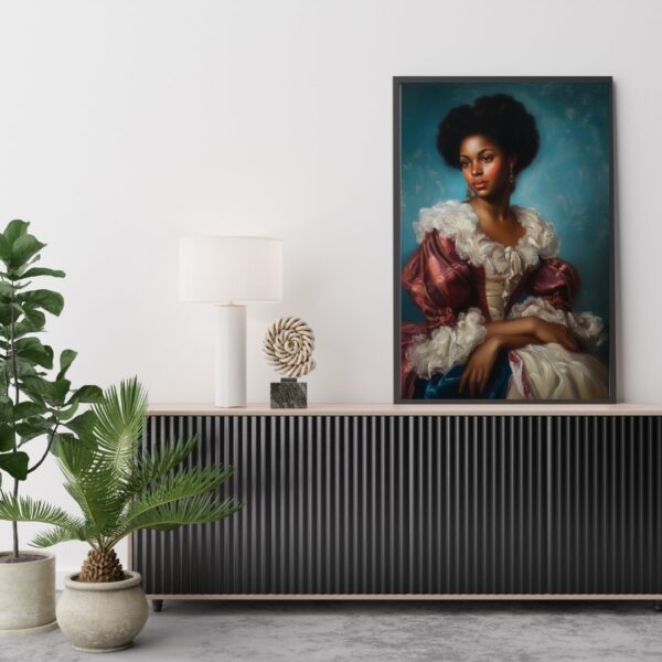 Black Victorian Woman Portrait, Afro Victorian Art Print, African American Heritage Wall Art, Oil Painting Style